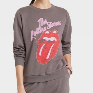Women's Rolling Stones Logo Graphic Sweatshirt Long Sleeves Gray Red Size XS